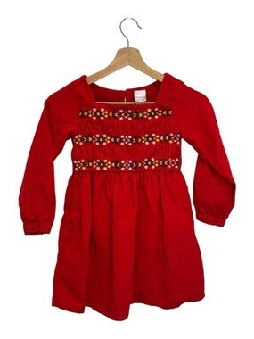 Hanna Andersson Red Smocked Dress Girls 6-7 Orig $54 Embroidered